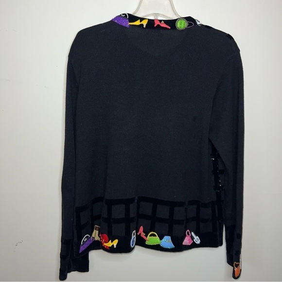 BEREK Hand-Sewn Applique Embroidered Embellished Black Cardigan Sweater Size XL - Picture 5 of 13